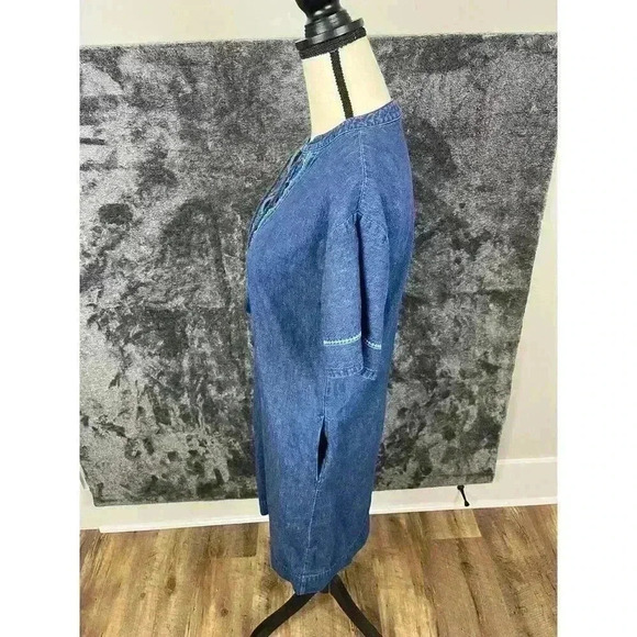 Vtg Lauren Ralph Lauren Denim Shift Dress Pockets Lace Up Front Short Sleeve 2 - Picture 6 of 13